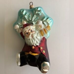 Christopher Radko Woodland Winds Stardust Snowflake Santa Ornament